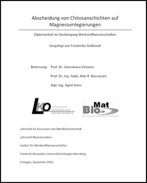 Zum Artikel "Erste Diplomarbeit am Lehrstuhl Biomaterialien (WW7)"