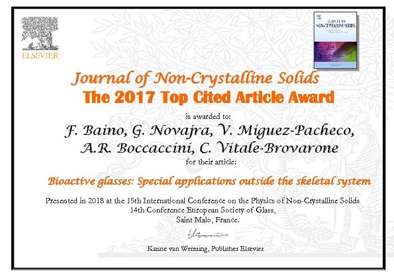 Preis für den meistzitierten Artikel: J. Non-Crystalline Solids