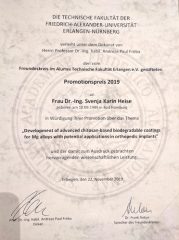 Promotionspreis Urkunde von Svenja Heise.