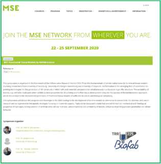 Zum Artikel "TRR225 Symposium „Functional Tissue Models by Biofabrication“ auf der MSE 2020"