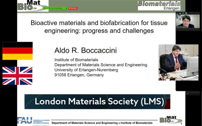 Prof. Boccaccini hält einen eingeladenen Vortrag bei der London Materials Society (LMS)