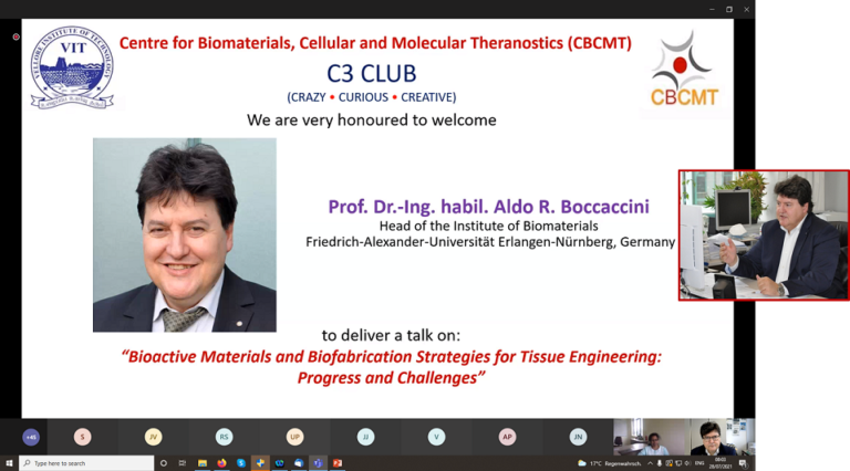 Prof. Boccaccini: eingeladener Redner am Vellore Institute of Technology, Indien