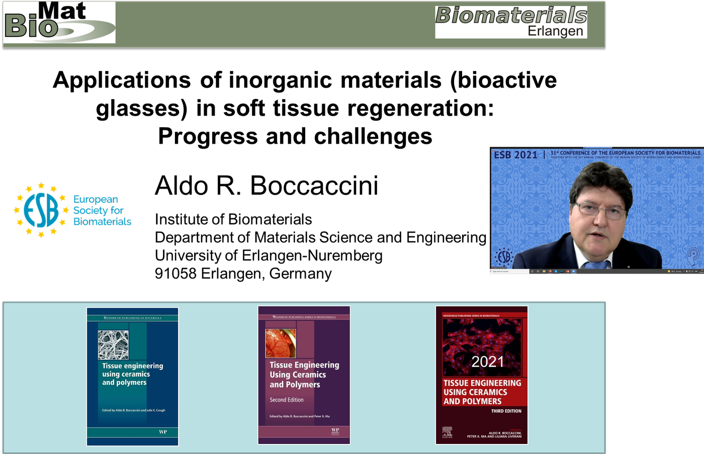 Prof. Boccaccini mit der Titelfolie seines Key-note Vortrags im Symposium 