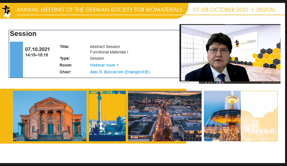 Prof. Boccaccini mit der Titelfolie seiner Session bei der DGBM Jahrestagung 2021