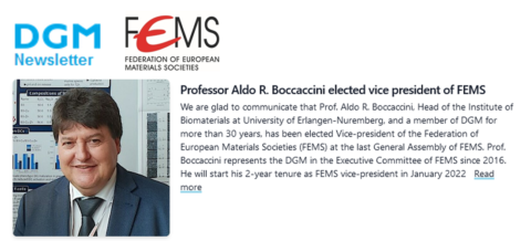 Zum Artikel "Prof. Aldo R. Boccaccini zum Vizepräsidenten der FEMS gewählt"