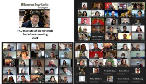 Ein Zoom-Screenshot mit allen Mitgliedern des Instituts für Biomaterialien zum Jahreabschlusstreffen