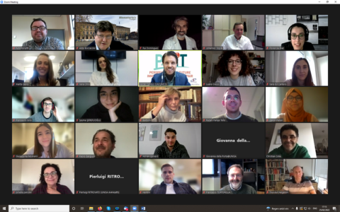 Screenshot des Online Meetings zum P4FIT Progress reports mit 25 teilnehmenden Wissenschaftlern, darunter Prof. Boccaccini und 3 DoktorandInnen von unserem Lehrstuhl