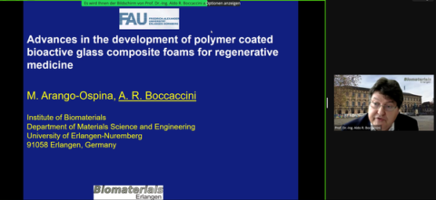 Zoom-Screenshot von Prof. Boccaccinis Vortrag auf dem 23. Symposium zu Verbundwerkstoffen