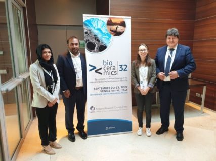 Prof. Boccaccini, Dr. Nawaz, Frau Batool und Frau Mutlu bei dem 32. Symposium Bioceramics