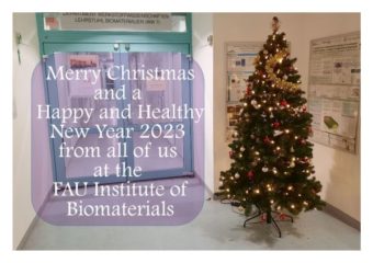 Weihnachtskarte des Lehrstuhls für Biomaterialien mit Wünschen für eine besinnliche Weihnachtszeit und einen guten Start ins neue Jahr.