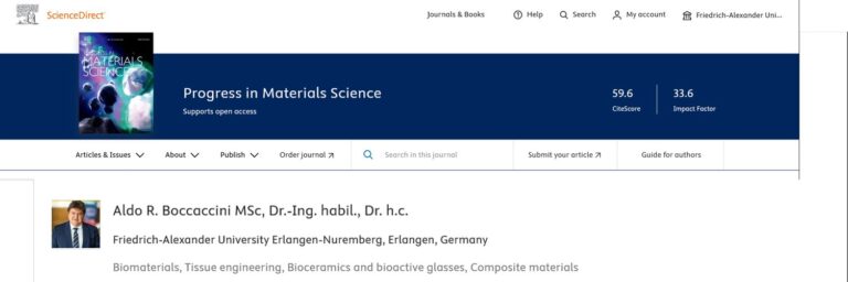 Prof. Boccaccini zum Herausgeber von Progress in Materials Science ernannt